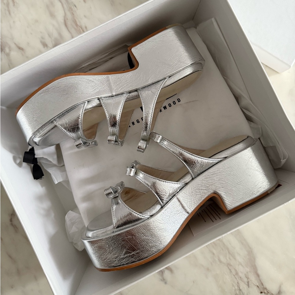 Marge Sherwood Silver Ribbon Platform Sandals Coquette Fairy 35